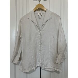 Talbots Women's Shirt 16 Linen White 3/4 Sleeve Boho Casual Chic Classic Coastal